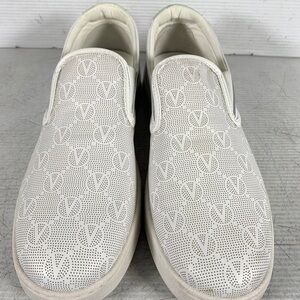 Valentino White Slip-On Sneakers with Logo Pattern